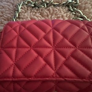 ZARA Coral Handbag with Chrome Chain. Used Once.